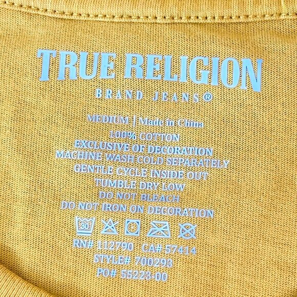 True Religion Men Honey Mustard Silicone TR Area Short Sleeve T-shirt Medium NWT - Picture 10 of 13